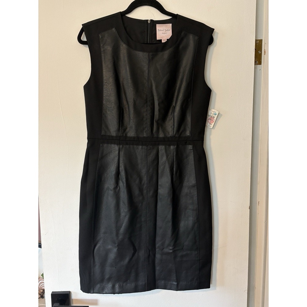 Romeo & Juliet Couture Black Sheath Dress Size Large Faux Leather Soft Grunge